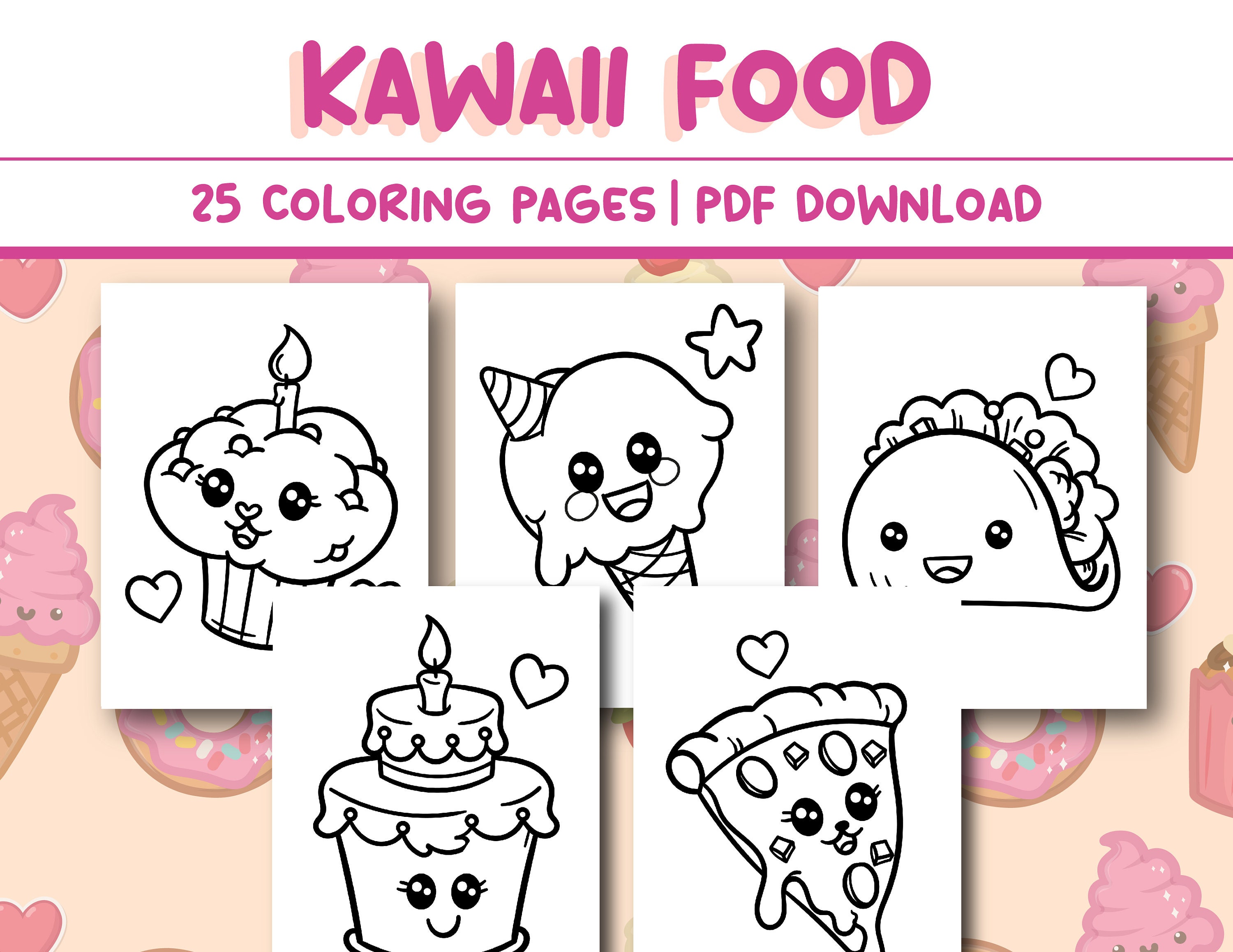 Kids Coloring Page: Cute Kawaii Food Coloring Page 25 Pages - Etsy