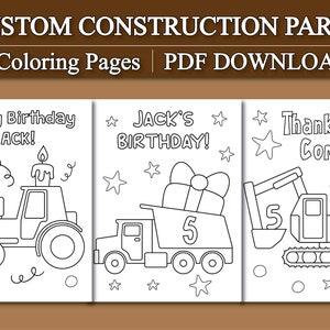 Páginas personalizadas para colorear de cumpleaños de construcción para niños, colorear fiesta de cumpleaños temática de construcción