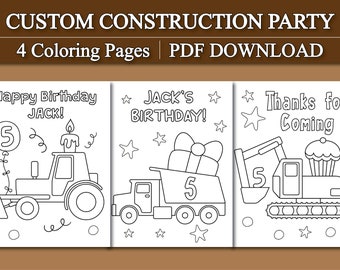 Personalized Construction Birthday Coloring Pages for Kids, Construction Themed Birthday Party Coloring