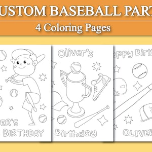 Custom Baseball Party Coloring Pages, Personalized Baseball Birthday Party Coloring Pages, Happy Birthday Coloring Pages for Kids
