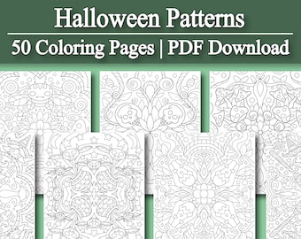 Adult Coloring Book: Halloween Patterns Adult Coloring Pages | 50 Digital Coloring Pages (Printable, PDF Download)