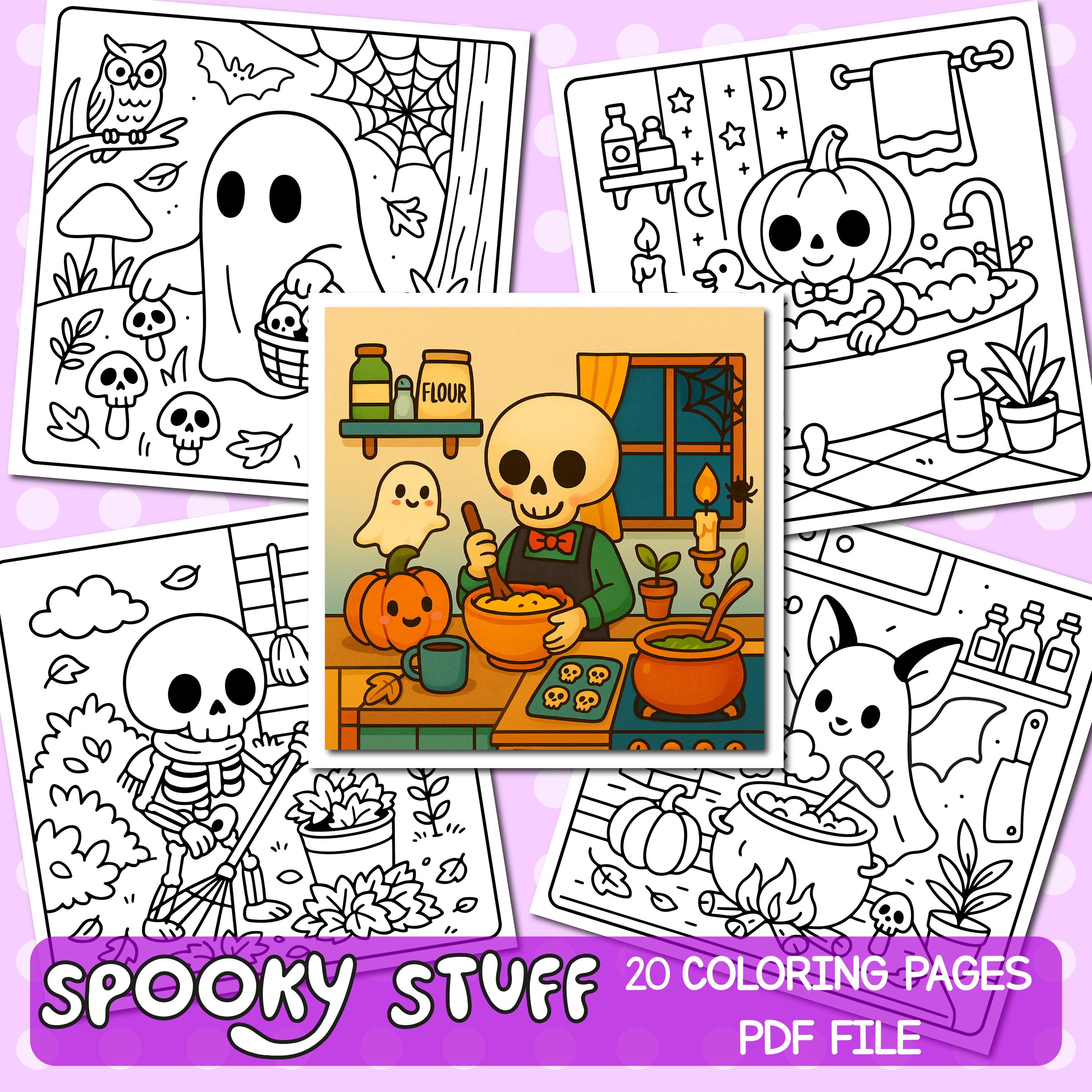 Spooky Cute Hygge Halloween Coloring Pages PDF – Bold, Easy, Cozy Designs, 20 Printable Pages, Digital Download