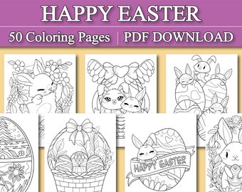 Happy Easter Coloring Pages | Easter Bunnies Coloring Pages | Easter Egg Coloring Pages (Printable, PDF Download)