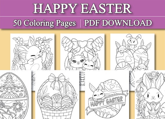 Happy Easter Coloring Pages | Easter Bunnies Coloring Pages | Easter Egg Coloring Pages (Printable, PDF Download)