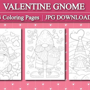 Valentines Day Gnome Coloring Pages | Valentine Gnomes Outline Coloring, Gnome with Heart, Gnome Couple (Printable, PDF Download)
