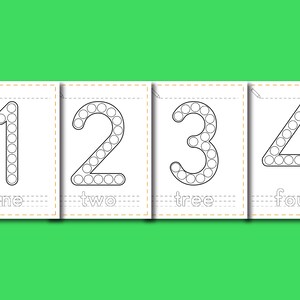 Puede incluir: Cuatro hojas de trabajo imprimibles que presentan los n&uacute;meros 1, 2, 3 y 4. Cada n&uacute;mero est&aacute; formado por c&iacute;rculos que los ni&ntilde;os pueden trazar o puntear con un marcador.