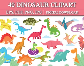 40 imágenes prediseñadas de dinosaurios, imágenes prediseñadas de dinosaurios lindos, imágenes PNG de dinosaurios, imágenes prediseñadas de cumpleaños de dinosaurios, dinosaurios imprimibles para álbumes de recortes, vectores PNG de T-rex