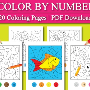 Kids Coloring Page: Color by Number Printable Coloring Page, Animal Coloring Pages, Preschool Coloring Page, DIGITAL DOWNLOAD