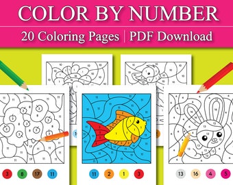 Kids Coloring Page: Color by Number Printable Coloring Page, Animal Coloring Pages, Preschool Coloring Page, DIGITAL DOWNLOAD