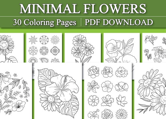 Adult Coloring Pages: Minimalist Flower Coloring Book Basic Flower Coloring  Pages printable, PDF Download 
