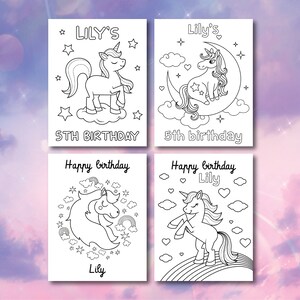 Custom Unicorn Party Coloring Pages, Personalized Unicorn Birthday ...