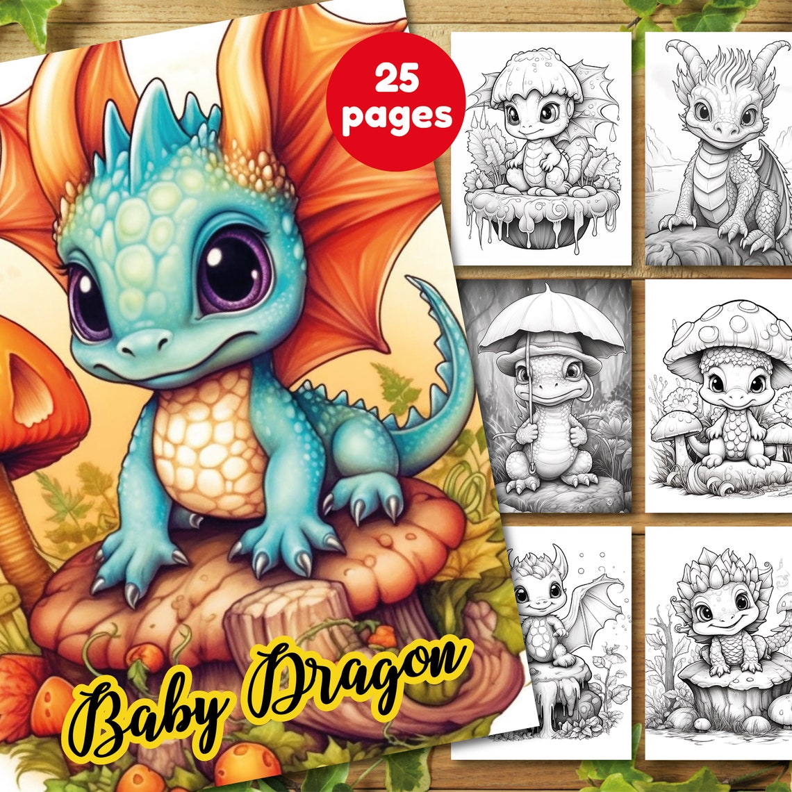 Baby Dragon Coloring Page, Dragon Fantasy Coloring Book, Grayscale Dragon Coloring Page ...