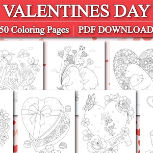 Valentines Day Coloring Pages | Love Coloring Pages | 50 Digital Coloring Pages (Printable, PDF Download)
