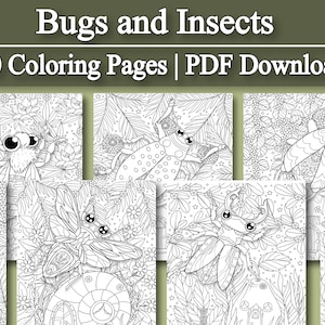 Adult Coloring Book: Bugs and Insects Adult Coloring Pages | 50 Digital Coloring Pages (Printable, PDF Download)