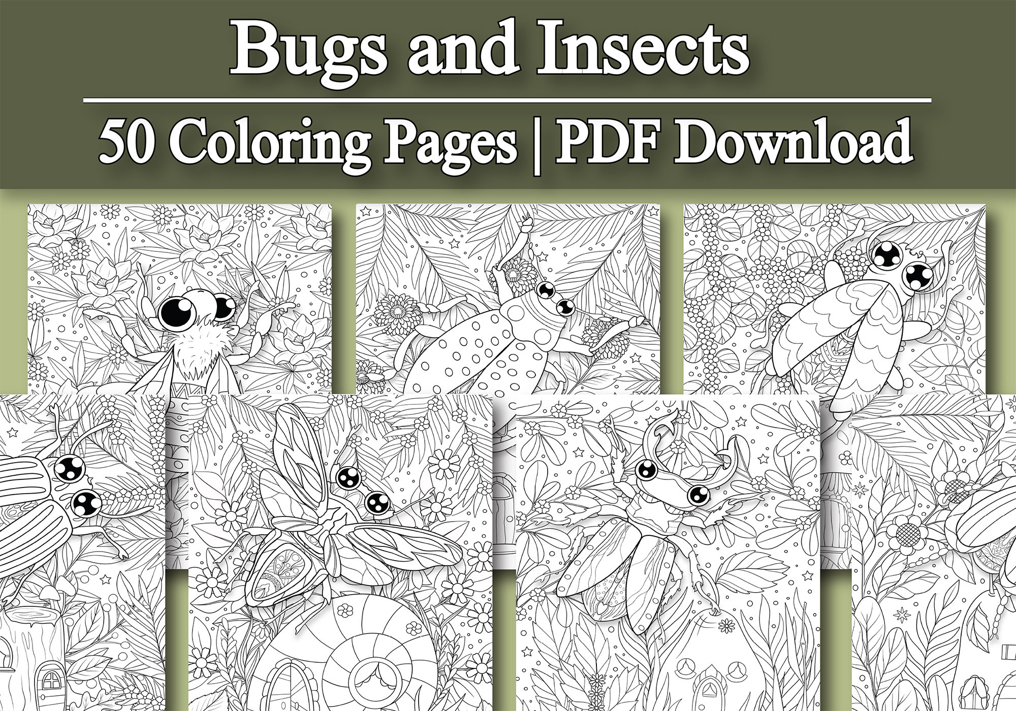 Adult Coloring Book: Bugs and Insects Adult Coloring Pages | 50 Digital ...
