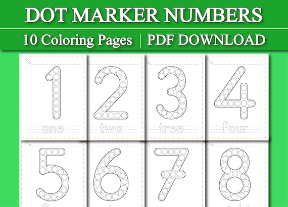 Dot Marker Number Coloring Pages  | Do-A-Dot Numbers Printable Worksheet | (Printable, PDF Download)