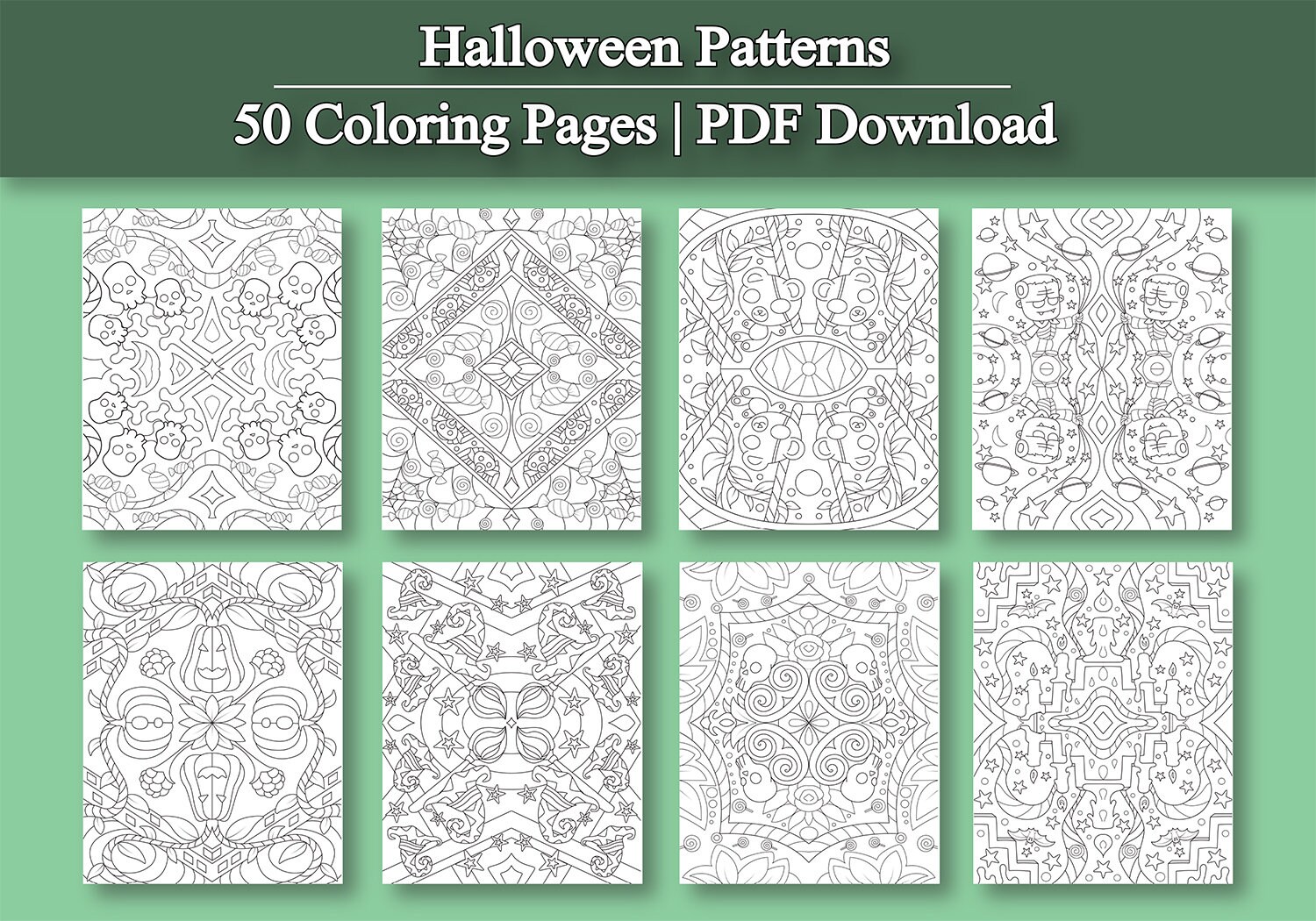 Adult Coloring Book: Halloween Patterns Adult Coloring Pages 50 Digital ...