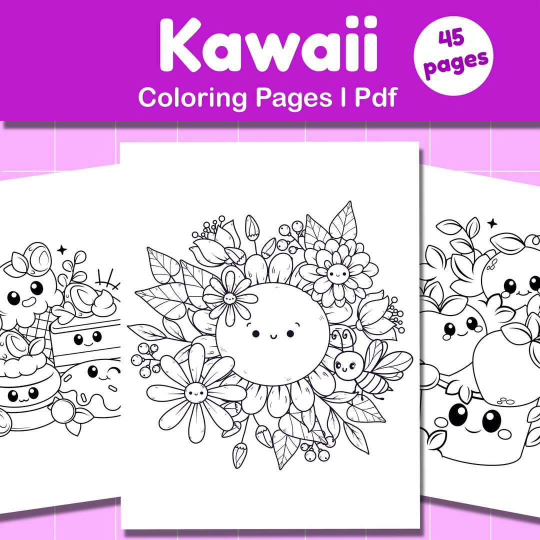 Kawaii Coloring Pages, Cute Coloring Pages, 45 Pages, PDF | Digital ...