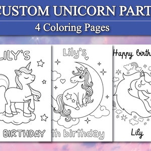 Custom Unicorn Party Coloring Pages, Personalized Unicorn Birthday ...