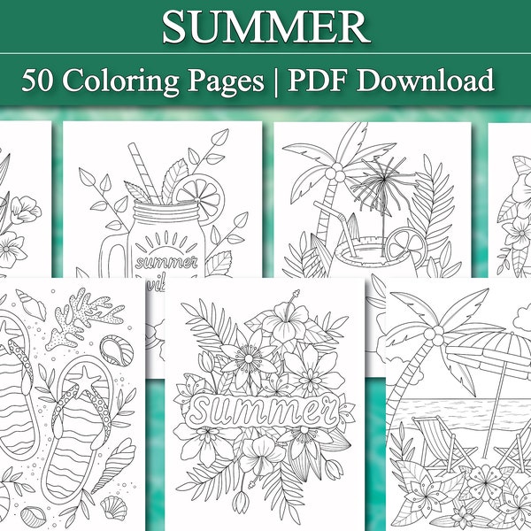 Livre de coloriage pour adultes : Coloriages d'été | Coloriages de vacances | Coloriages de plage (imprimables, téléchargement PDF)