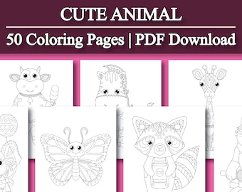 Kids Coloring Book: Cute Animal Coloring Pages | 50 Digital Coloring Pages (PDF Download)