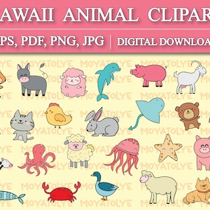Kawaii Tier Clipart, Kawaii Tier PNG, süßes Tier EPS, Kawaii Tier druckbare Aufkleber, 40 Bild