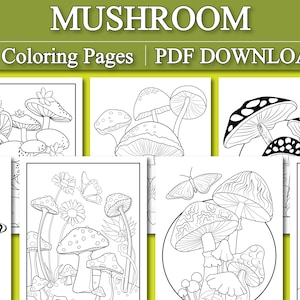 Adult Coloring Book: Mushroom Coloring Pages | 20 Digital Coloring Pages (Printable, PDF Download)
