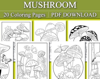 Adult Coloring Book: Mushroom Coloring Pages | 20 Digital Coloring Pages (Printable, PDF Download)