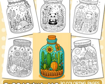 Dibujos para colorear de terrarios: Libro para colorear kawaii (Patrón PDF)
