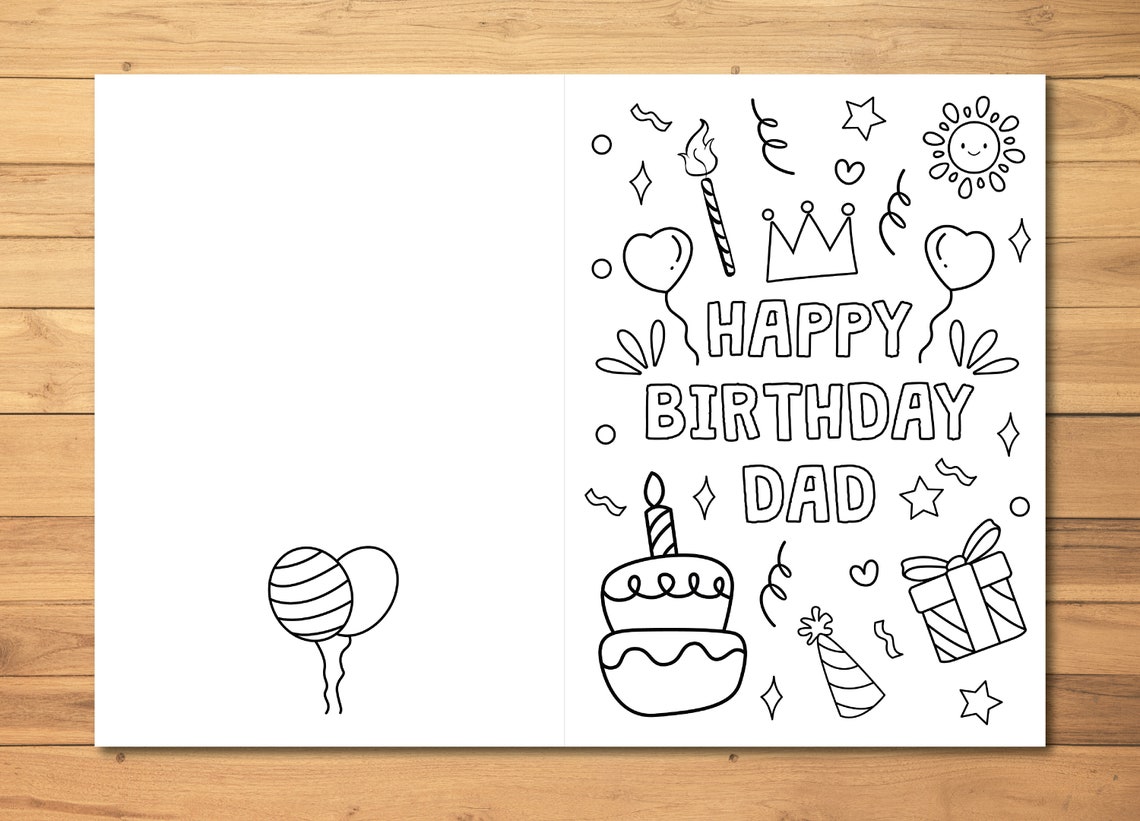 Dad Birthday Coloring Card Printable for Kids Happy Birthday Dad