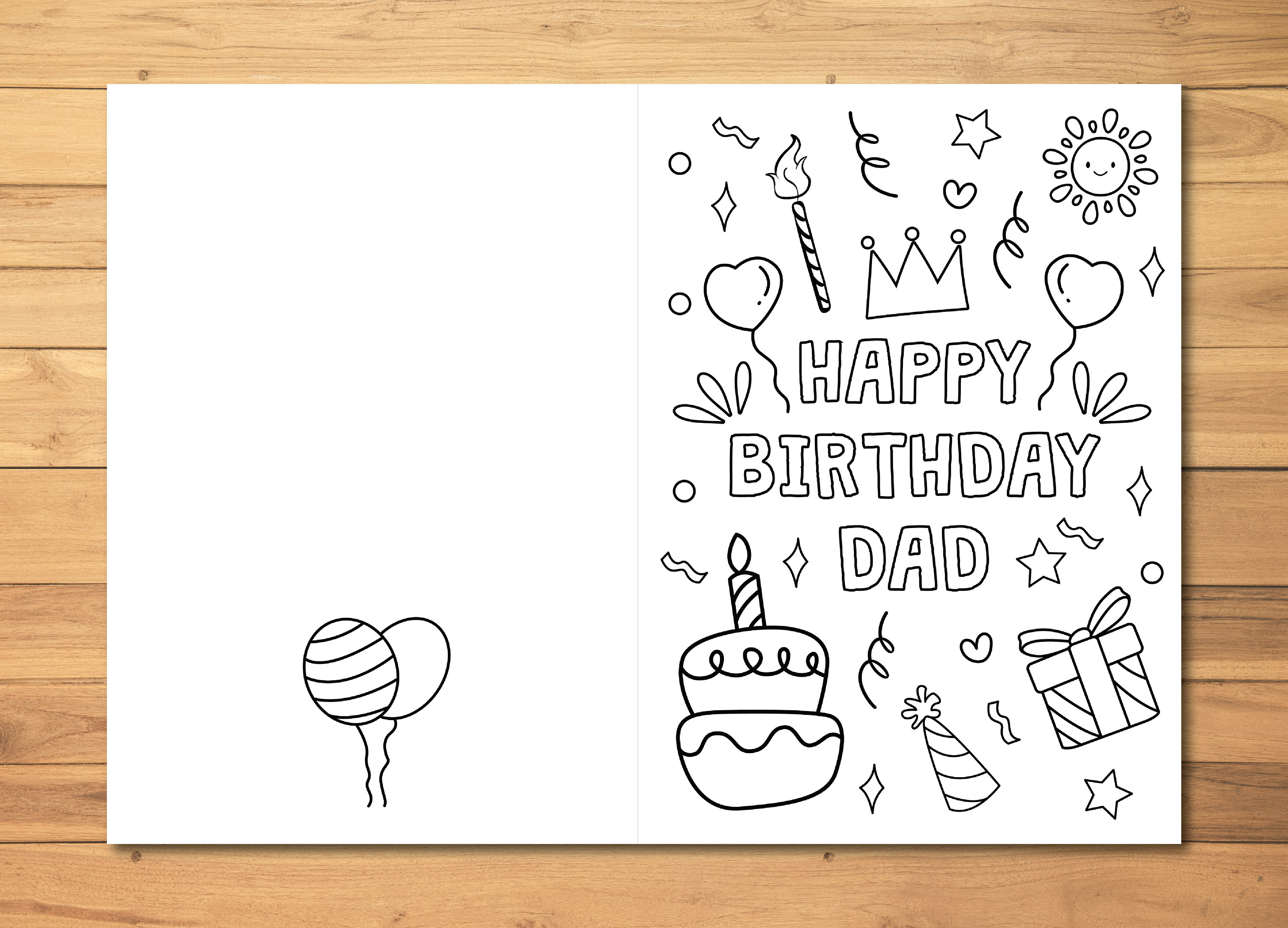 Dad Birthday Coloring Card Printable for Kids, Happy Birthday Dad Coloring  Card, DIY Birthday Card for Dady, image size:3000x2160