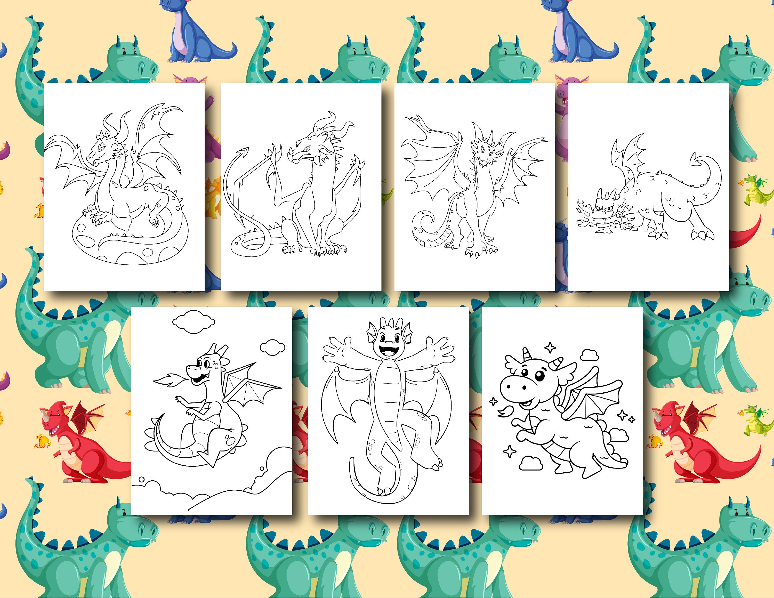 Kids Coloring Page: Dragon Coloring Page, 20 Pages Coloring Book for ...
