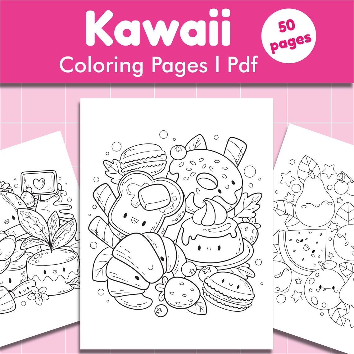 Kawaii Coloring Pages Cute Coloring Pages 50 Pages PDF - Etsy Canada