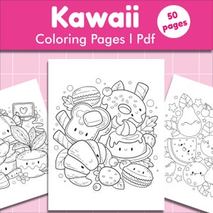 Kawaii Coloring Pages, Cute Coloring Pages, 50 pages, PDF | Digital Download