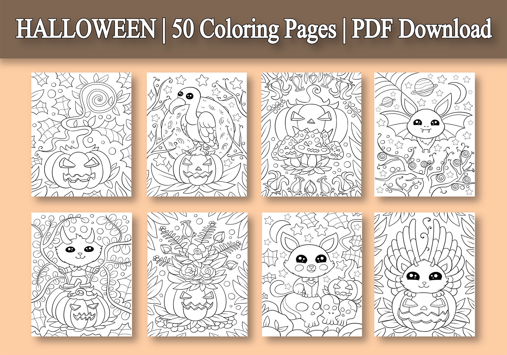 Adult Coloring Book: Halloween Coloring Pages for Adults and - Etsy