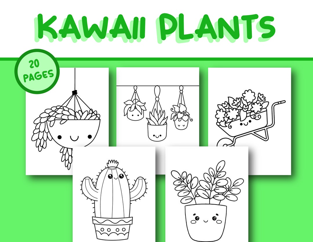 Kids Coloring Book: Cute Kawaii Plants Coloring Pages | 20 Digital ...