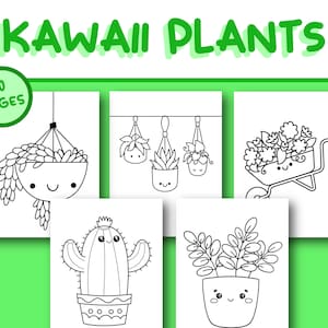 Kleurboek voor kinderen: schattige kawaii planten kleurplaten | 20 digitale kleurplaten (afdrukbaar, pdf-download)