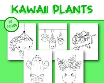 Kids Coloring Book: Cute Kawaii Plants Coloring Pages | 20 Digital Coloring Pages (Printable, PDF Download)