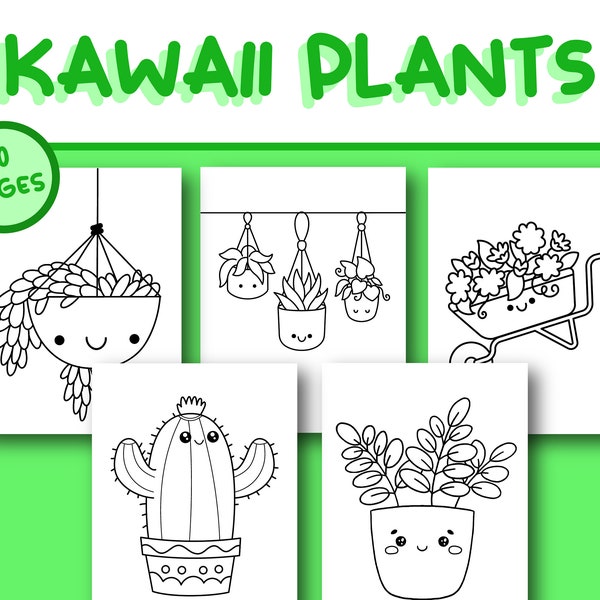 Kids Coloring Book: Cute Kawaii Plants Coloring Pages | 20 Digital Coloring Pages (Printable, PDF Download)