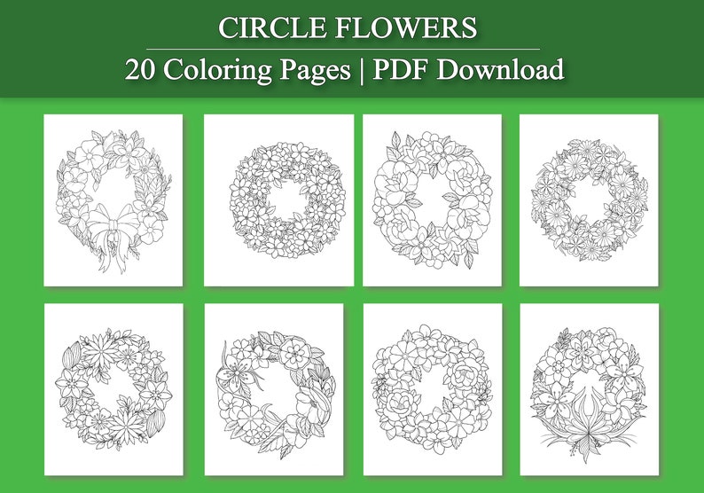 Adult Coloring Pages: Circle Flower Coloring Book | Floral Wreath ...