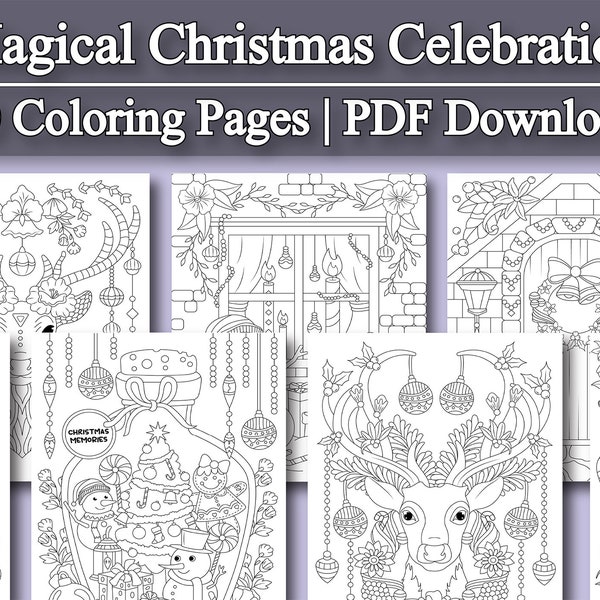 Livre de coloriage pour adultes : Noël magique à colorier | 50 pages à colorier numériques (imprimables, téléchargement PDF)