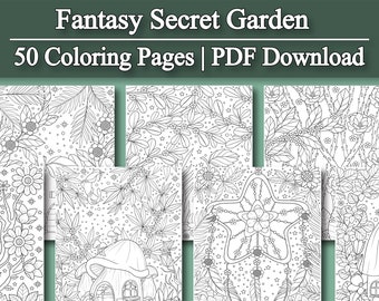 Fantasy Adult Coloring Pages: Secret Garden Adult Coloring Book | 50 Digital Coloring Pages (Printable, PDF Download)