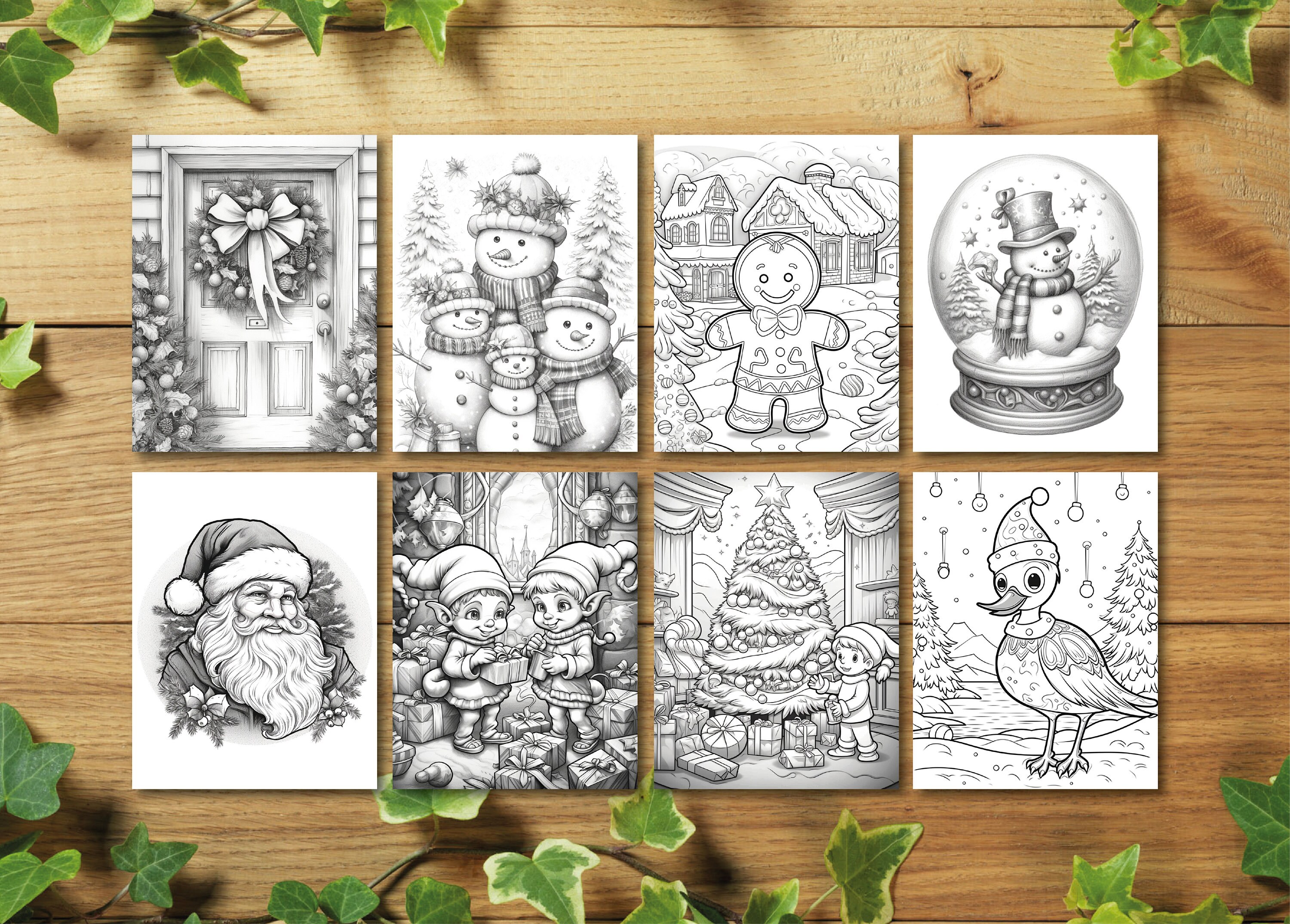Magical Christmas Coloring Pages | Grayscale Christmas Coloring Pages