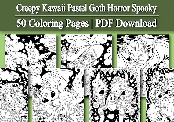 Creepy Kawaii Pastel Goth Coloring Book: 50 Halloween Pages (PDF Download)
