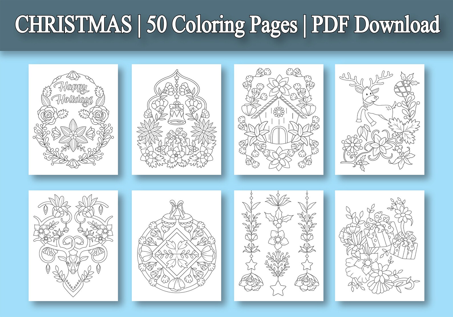 Adult Coloring Book: Christmas Coloring Pages for Adults and - Etsy