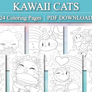 Kawaii Cat Coloring Pages | Adorable Cat Coloring, Cute Cat Coloring Pages, Kitten Coloring Pages (Printable, PDF Download)