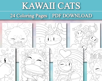 Kawaii Cat Coloring Pages | Adorable Cat Coloring, Cute Cat Coloring Pages, Kitten Coloring Pages (Printable, PDF Download)
