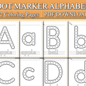 May include: Black and white printable alphabet coloring pages for kids. Each letter is made up of a circle pattern. The letters A, a, B, b, C, c, D, and d are shown. The words "apple" and "ball" are written below the letters.
