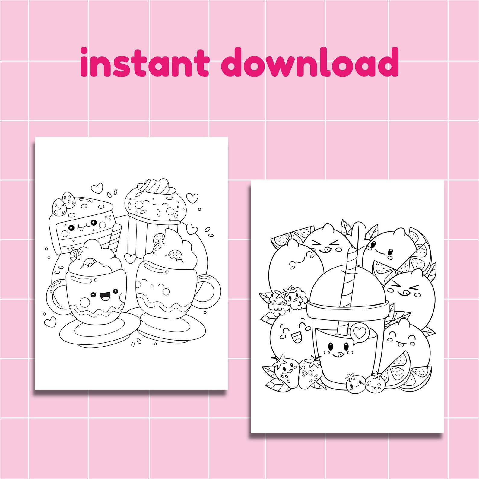 Kawaii Coloring Pages, Cute Coloring Pages, 50 Pages, PDF | Digital