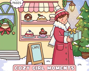 Cozy Girl Moments Coloring Book, Bold and Easy Coloring Book, Relaxing Activity, 30 pages, PDF | Digital Download